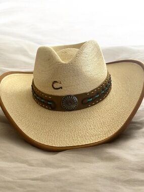 Straw Cowboy Hat with Leather Band and Turquoise Accents